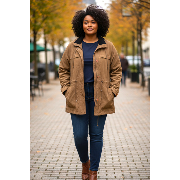 Vintage 90's Westbound II Plus Sz 1X Brown Anorak Jacket Coat Hooded Drawstring - Picture 7 of 7